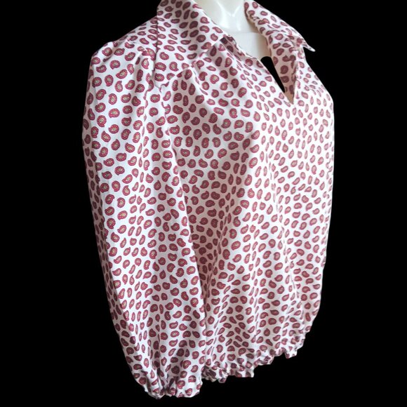 Vintage Womens Large Blouse Granny Handmade 1970's Paisley Print Elastic Hem - Picture 3 of 5